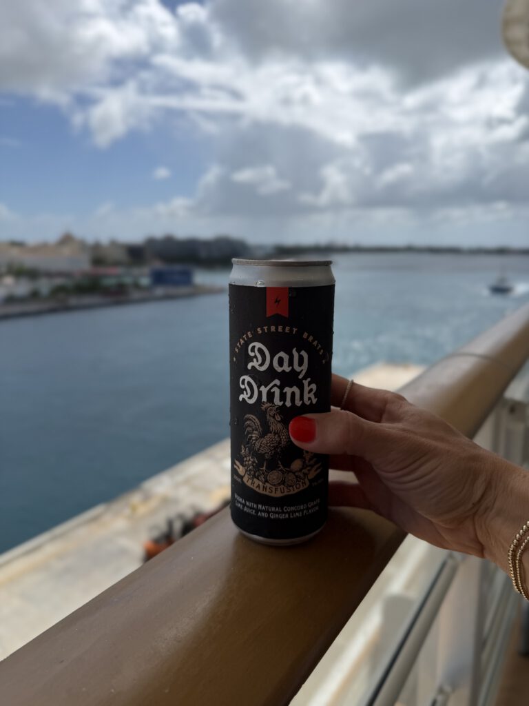 A Day Drink on the rail of a boat out on the water.