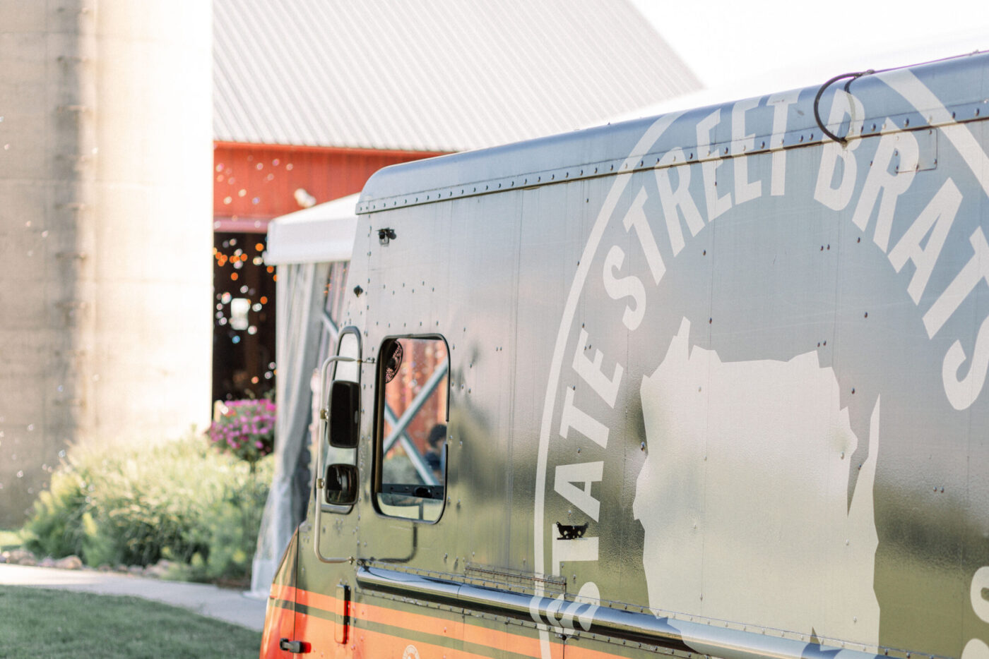 Wedding catering by State Street Brats — the food truck at a real wedding (Sarah Larson Photography).